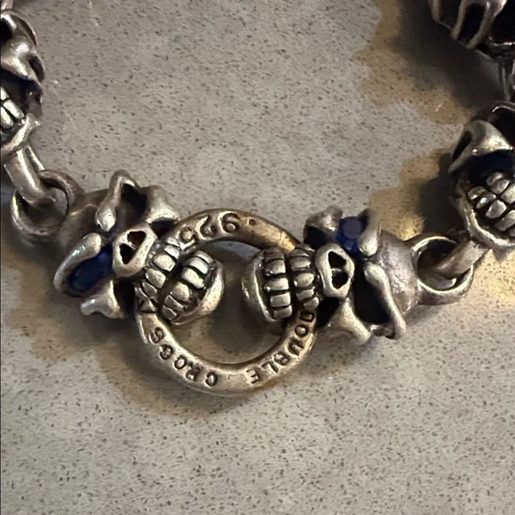 Travis Walker Double Cross menacing skull sterling silver men's bracelet đź’€ - Picture 2 of 12